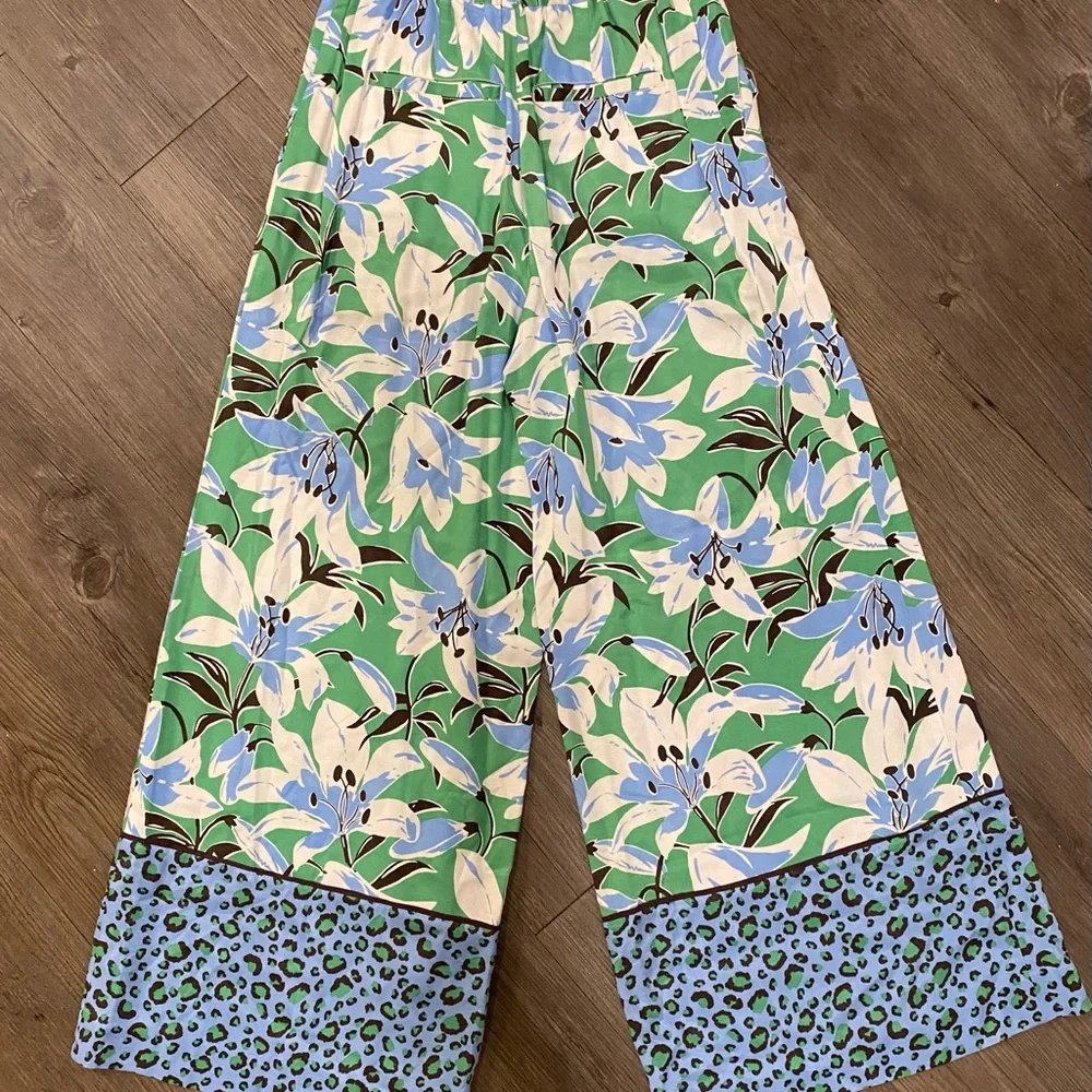 Anthropologie Maeve Cece Stripe Border Blue and Green Wide leg Pants - Picture 10 of 10